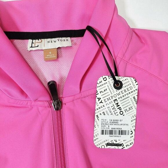 EP New York Golf Vest Pink Full Zip Rosa Collar Detail Barbiecore New $96 Small - Picture 3 of 11